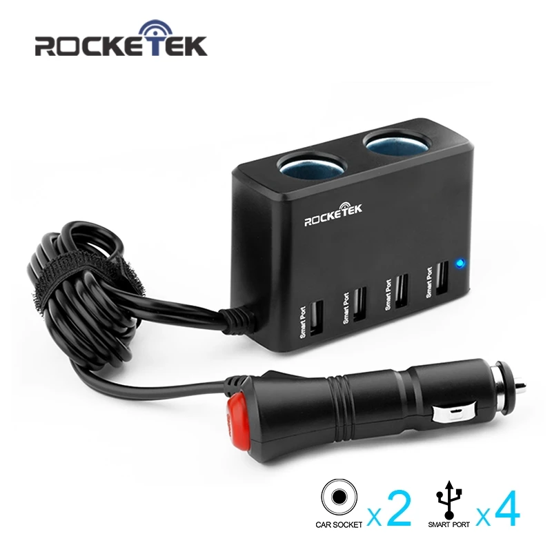 Rocketek USB متعدد المنافذ شاحن سيارة الذكية IC 4 USB 6A 2 مقبس ولاعة السجائر الهاتف محول اكسسوارات ل iphone سيارة-شاحن