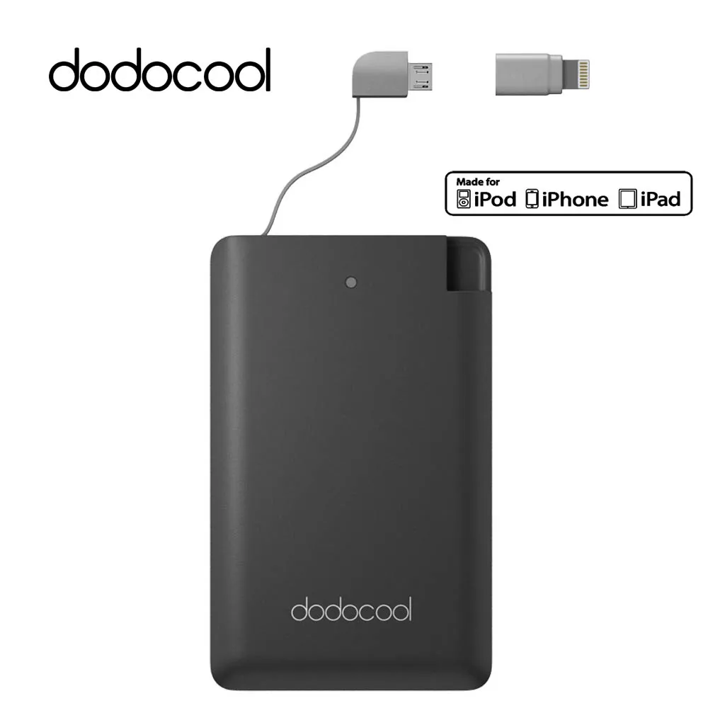 

dodocool MFi Power Bank 2500mAh Ultra Thin External Battery Pack PowerBank with Micro USB Cable Lightning Adapter for iPhone 7