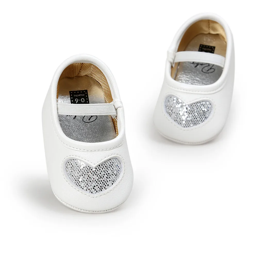 

Baby Soft Sole Shoes Newborn Girl Toddler Princess Bling Sequined Heart Crib Anti Slip Prewalker Shoes 0-18M