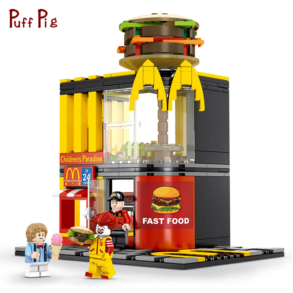 

274pcs Mini City Street View McDonald Fast Food Shop Building Block Compatible Legoing Bricks Educational Toys For Children Gift