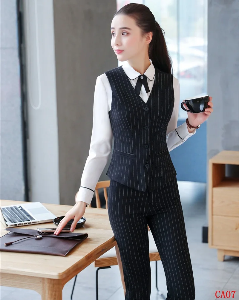 

Pantsuits With 2 Pieces Sets Tops and Pants Uniform Styles Ladies Office Vest Coat & Waistcoat Women Business Suits