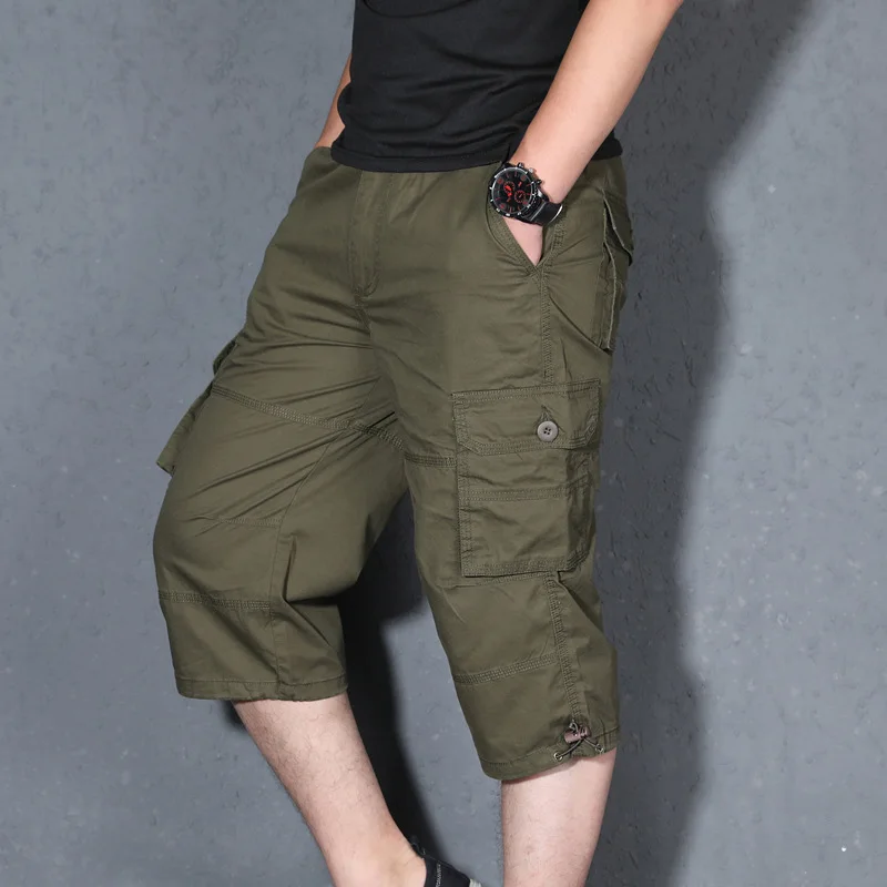 Новые мужские шорты Карго Летние повседневные мульти-карманные шорты Masculino мужские комбинезоны военные однотонные короткие брюки плюс размер S 5XL - Цвет: Армейский зеленый