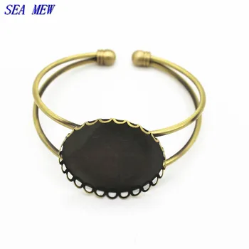 

5 PCS Antique Bronze Rhodium Silver Color 30mm Cabochon Bangle Base Bracelet Blank Findings, Tray Bezel Setting 5 PCS