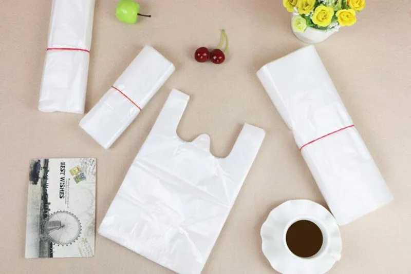 100 шт перерабатываемая белая пластиковая сумка для покупок, простая прозрачная сумка для супермаркета с ручкой, Хозяйственный Мешок для мусора
