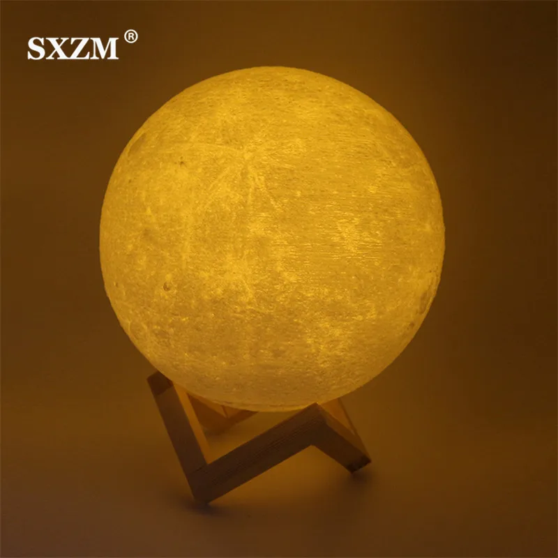SXZM Night Light 3D Printing Moon Lamp Lunar USB Charging Night Light Touch Control Brightness Two