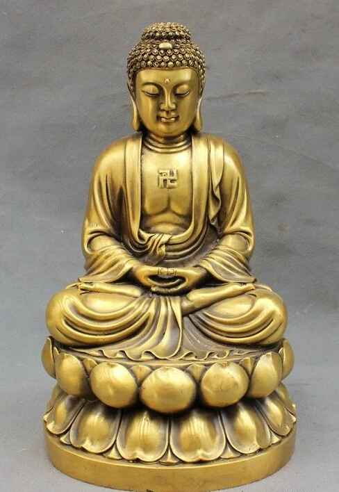 

12" Tibet Bronze Temple Pray Bless Lotus Shakyamuni Sakyamuni Buddha Statue