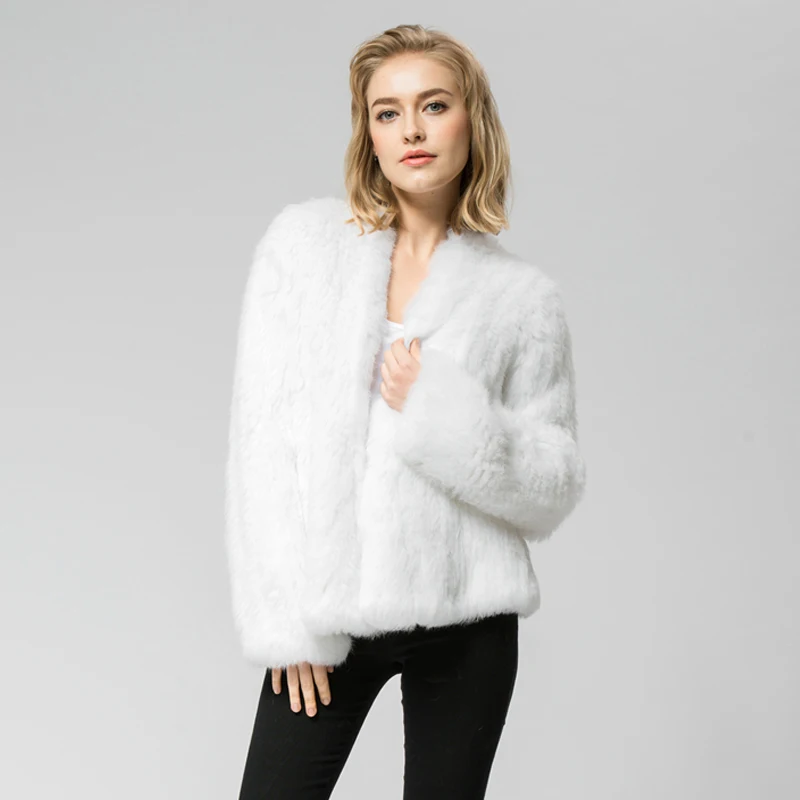 CR002 3 NEW Knitted knit 100 genuine real rabbit fur coat overcoat