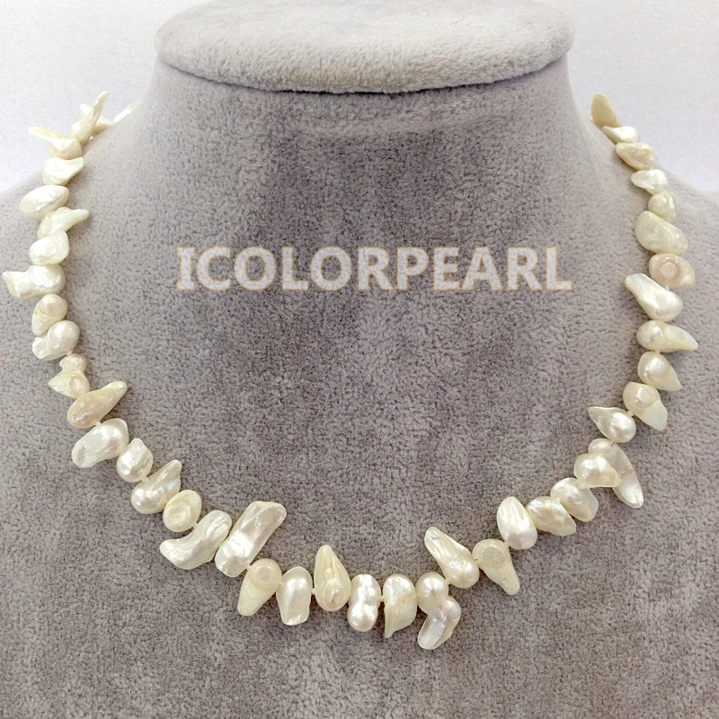 

WEICOLOR 43-45CM Tail Shaped White Natural Freshwater Pearl Necklace.Special Pearls For Parties!