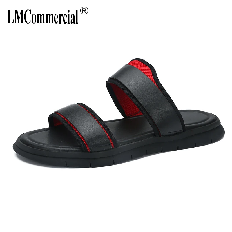 

summer slippers mens soft soles cowhide one word casual sandals shoes fender summer men genuine leather slippers Flip Flops
