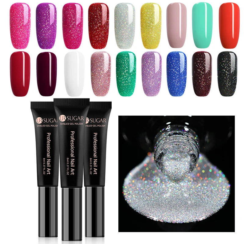

UR SUGAR 8ml Rainbow Holographic Gel Polish Shimmer Sequins Colorful Design Soak Off UV Gel Manicure Nail Art