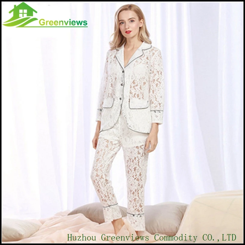1pcs/lot Sexy Women Pajamas Black Women Sleepwear Lace and Long Pajama