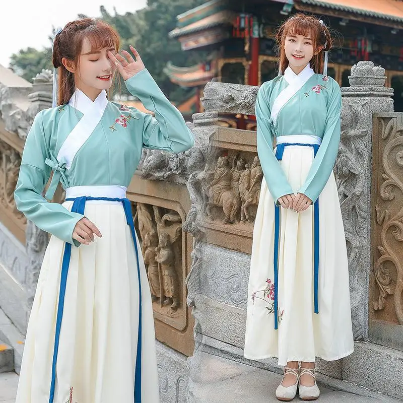 

Chinese style Hanfu embroidery costumes Chinese style female daily spring and autumn students stage performance photo set