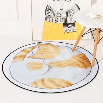 

Lazy Cat Round Carpets for Livin Room Computer Chair Floor Mat Bedside Rugs Kids Play Mat European Cloakroom Carpet tapis salon