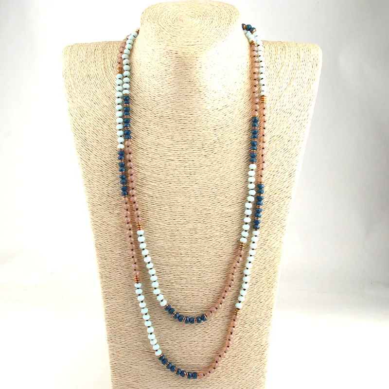 Модное 6 мм стеклянное длинное Узловое хрустальное ожерелье s для женщин этническое ожерелье