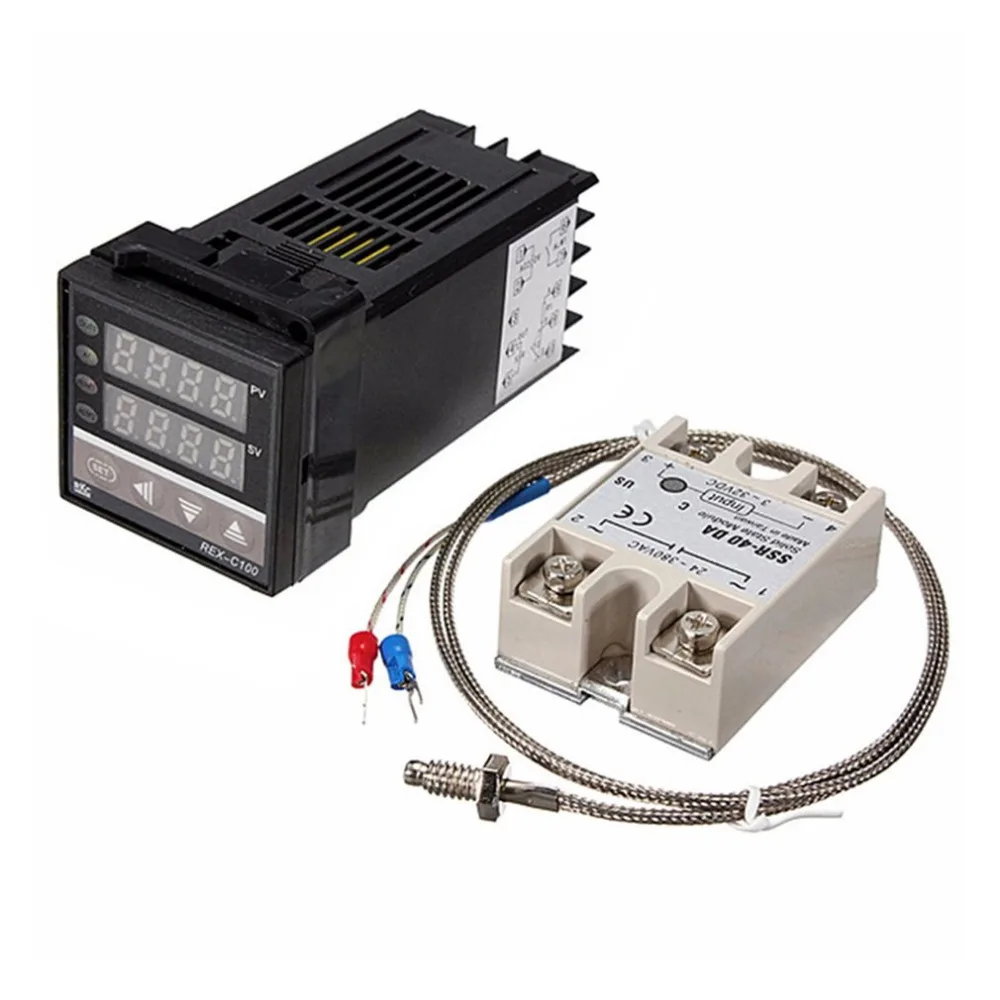 

Digital 220V PID REX-C100 Temperature Controller with Max.40A SSR and K Thermocouple PID Controller Set with Heat Sink