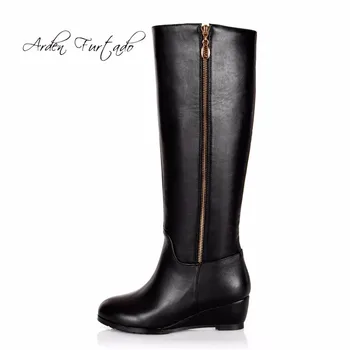 

custom calf size genuine leather winter woman fashio boots shoes for women wedges small size31-33 big size 40-45 knee high boots