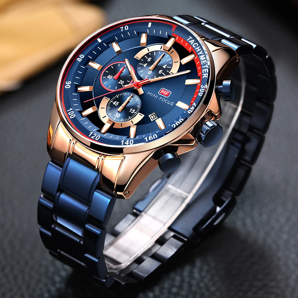 

MINI FOCUS MF0218G Quartz Watch Business Men Sport Wristwatch Sub-Dials Calendar Second Minute Display Timer 3ATM Waterproof