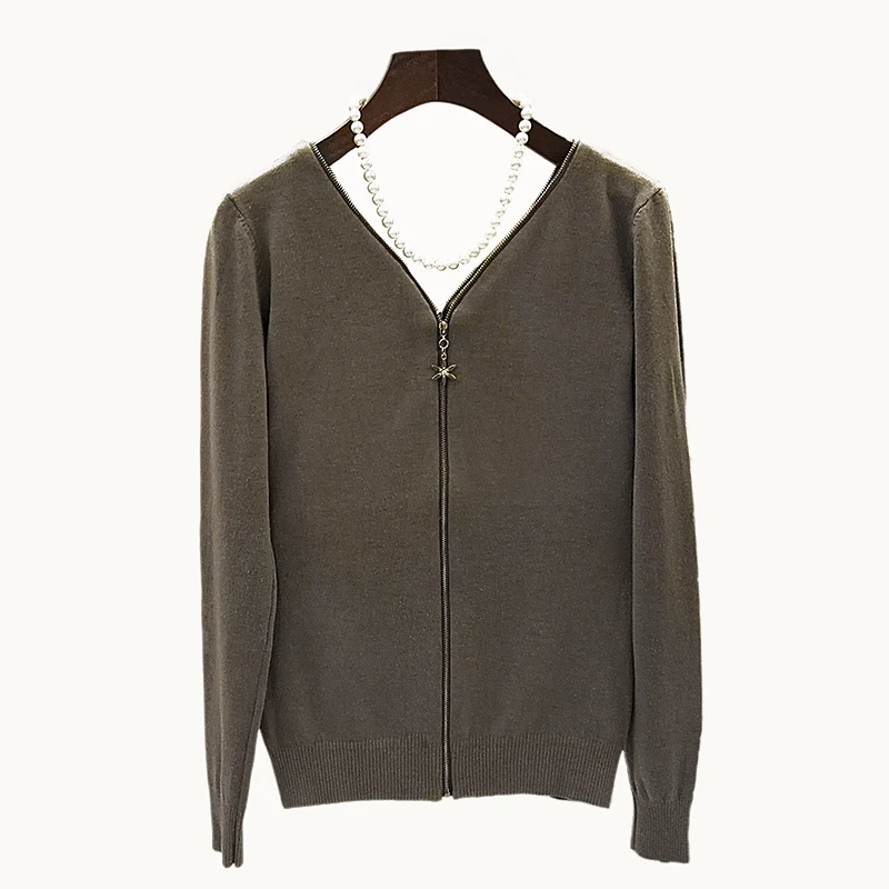 Autumn Winter Casual Long Sleeves Knitwear Front &amp Back Double Zippers Women Cardigans Cashmere Cardigan Wool Knitting Sweaters |