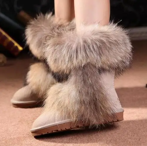 New Arrival 2022 Non-Slip Fox Fur Woman Winter Snow Boots Women's Shoes Geniune Leather Natural Women's Snow Boots heeled ankle boots Boots