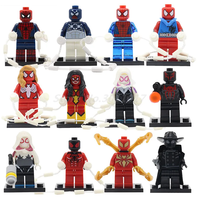 POGO Scarlet Spider Man Super Hero Building Blocks DIY Spider Woman Space Spiderman Chrome Spider Man