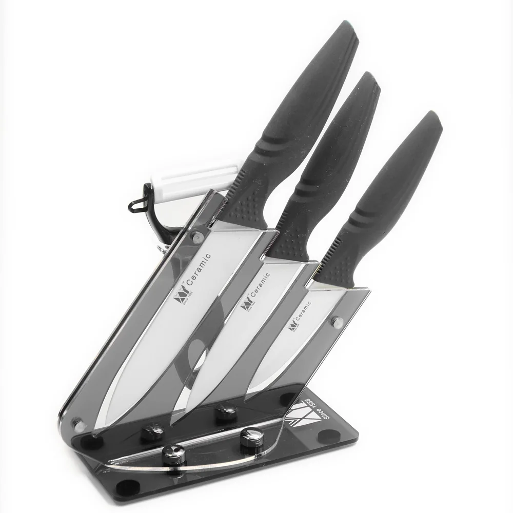 XYj Brand Non Slip Black Handle Sharp Blade Kitchen Knives Peeler Acrylic Ceramic Knife Stand Kitchen