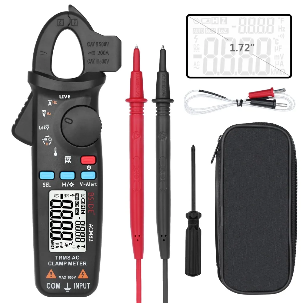 

BSIDE ACM82 Mini Digital AC Clamp Meter True RMS Auto Range 0.001A Current Clamp Multimeter Hz Temp Ohm uF V-alert Live Check