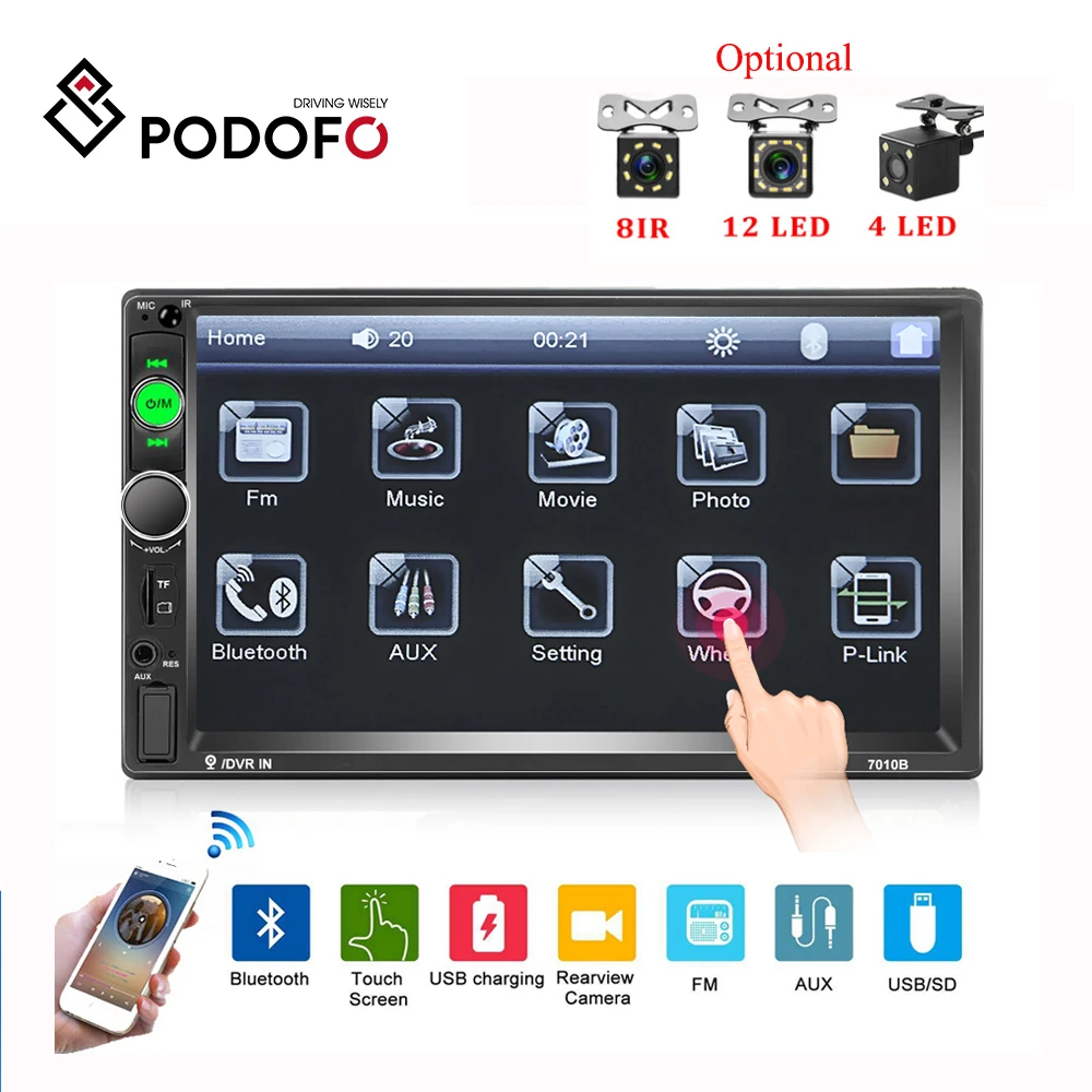 Podofo 2 din Автомобильная Радио " Авторадио автомобильный мультимедийный MP5 плеер Зеркало Ссылка авто, аудио Bluetooth автомобильная стереокамера поддержки