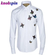 Элегантное платье с вышитыми бабочками, мужские рубашки с длинным рукавом и отложным воротником, длинное платье в пол, длинное платье с поясом, Повседневное Camisa masculina Бизнес мужские нарядные рубашки