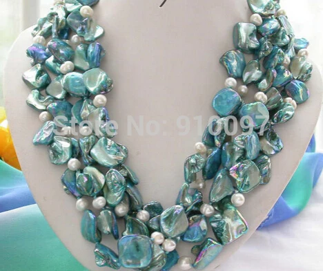 

LHX54013>>>>5row 17-22" square blue shell round pearl necklace