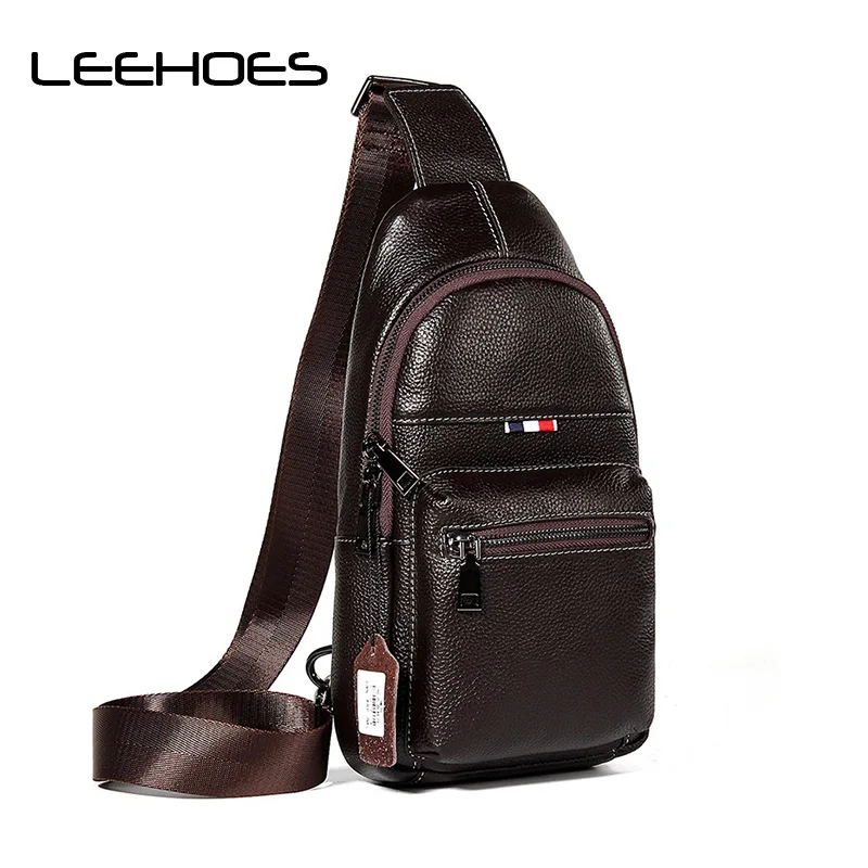 

Fashion Zipper Genuine Leather Men Sling Bag Single Shoulder Bag Men Chest Pack Messenger Crossbody Bag for Man Bolsas Masculina