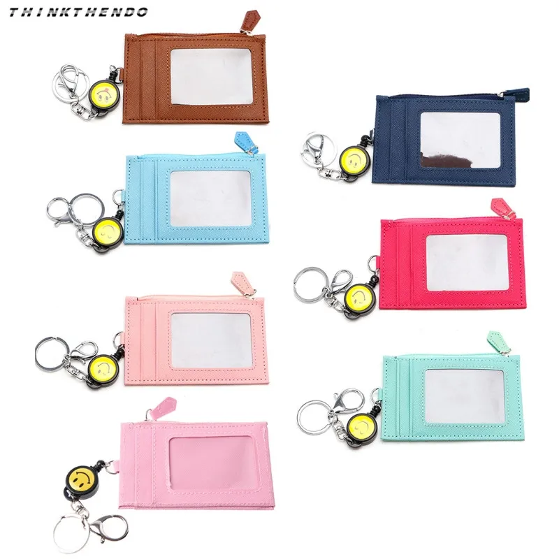 

Fashion Cartoon Leather Retractable Reel Business Credit ID Badge Card Holder Coin Purse Retractable Reel Keychain Gift