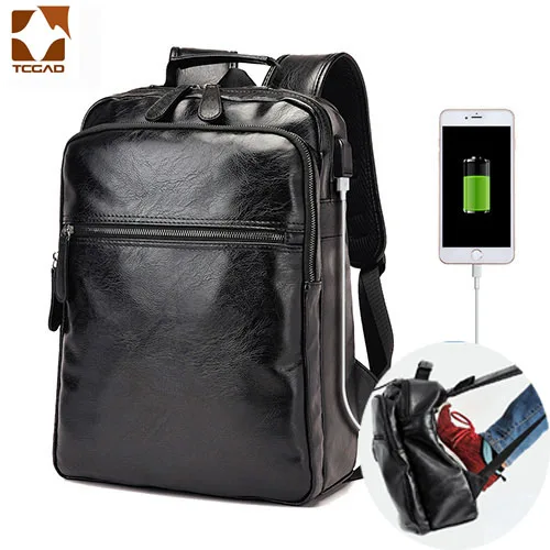

men's backpack leather Business Casual for School Travel Bag Black Men's Fashion Bags Vintage Boys sac a dos homme en cuir