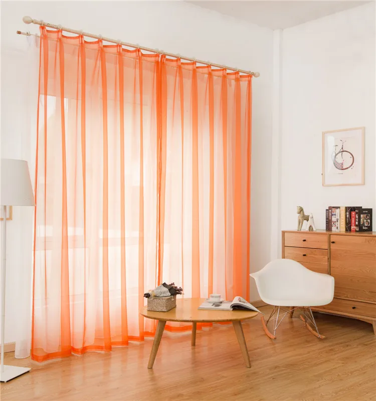 Сплошной цвет тюль занавеска экраны отвесные занавески s для гостиной мода Тюль занавеска s занавеска для окна балкона на заказ - Цвет: Оранжевый
