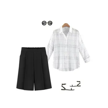 

L-5Xl Plus Size Casual Women Trouser Summer High Waist Elastic Waist Knee Length Pants Female Elegant Wide Leg Pants