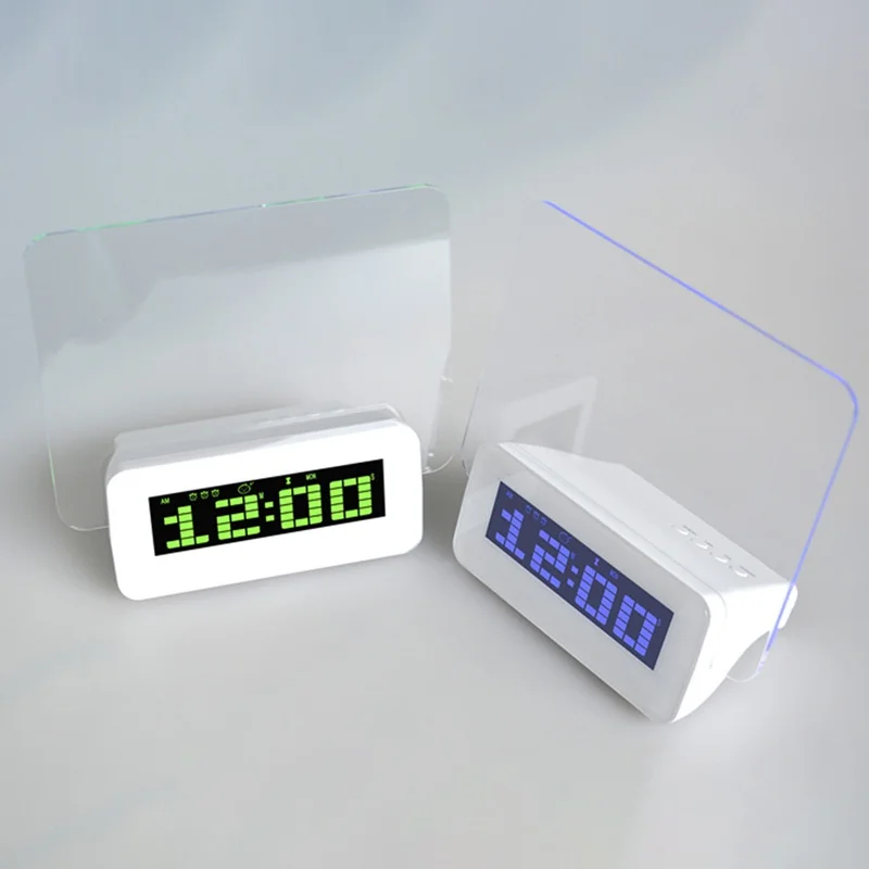 

LED Digital Alarm Clock Fluorescent Message Board USB 4 Port Hub Desktop Table Clock With Blue Calendar