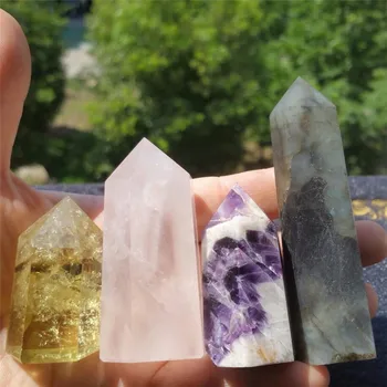 

254g Rose+Citrine+Labradorite+Dream Amethyst QUARTZ CRYSTAL WAND HEALING