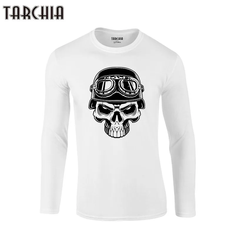 TARCHIA Plus Size Men's Tee 2021 Brand Eur Long Sleeve Men New Homme T-Shirt 100% Cotton Illustration Biker Skull | Мужская одежда