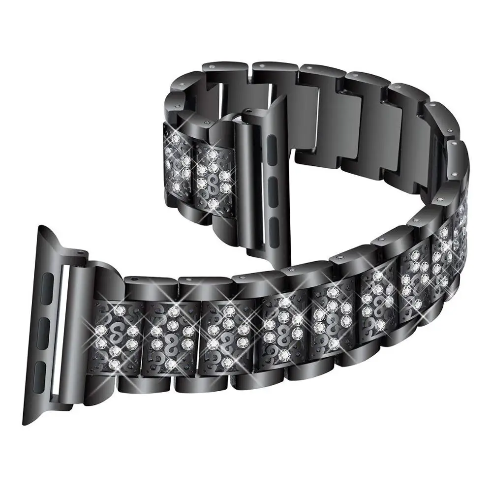 Для Apple Watch band 40 мм 44 мм 38 мм 42 мм браслет со стразами для Apple Watch 5 4 3 2 1 iWatch series ремешок из нержавеющей стали - Цвет ремешка: Black