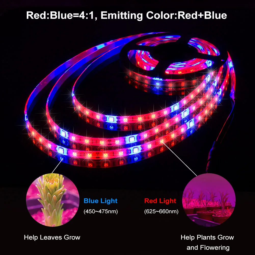 

5M LED Strip Light Plant Grow Lights 5050 SMD Waterproof Lamp for Aquarium Greenhouse Plant Garden Flowers LB88