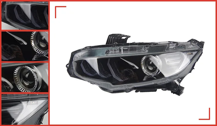 АКД стайлинга автомобилей Глава лампы для Honda CIVIC X 10th фар Светодиодный фара глаза ангела DRL Биксеноновая объектив динамический сигнал поворота