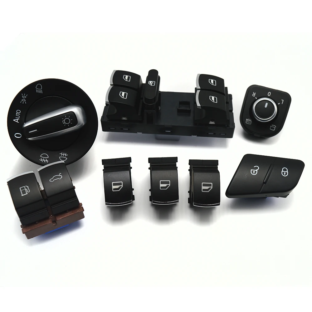

8PCS/SET Window Headlight Mirror Tailgate & Fuel Door Control Switch Button For VW Passat B6 3C0962125B 5ND959565A 5ND941431B
