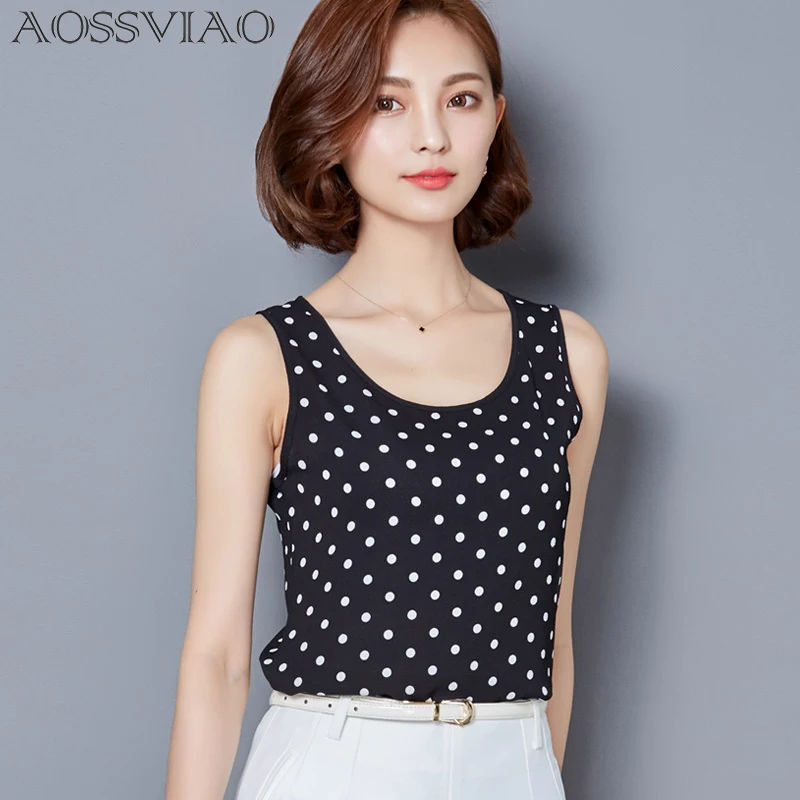 

New Fashion Print Dot Blouses Women Long Shirts 2019 Summer Style Cotton Ladies Tops Sleeveless Blusas Femininas Women Clothing