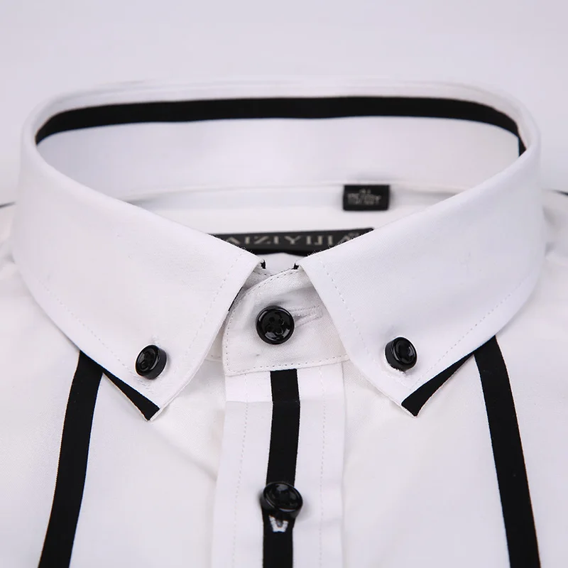 Kopen Mannen Contrast Brede Strepen Korte Mouwen Dress Shirts Comfortabele Zachte Standaard Fit Zomer Dunne Casual Button down shirt kantoor