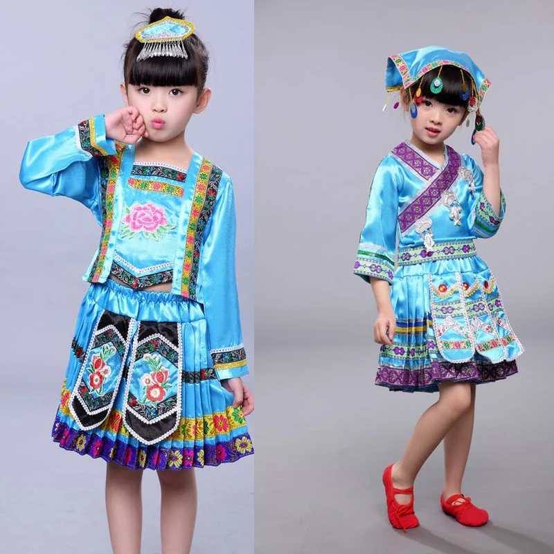 Детская одежда для выступлений Miao Национальный детское танцевальное платье Одежда для танцев