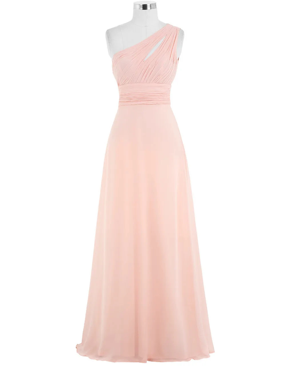 one shoulder blush pink bridesmaid dresses