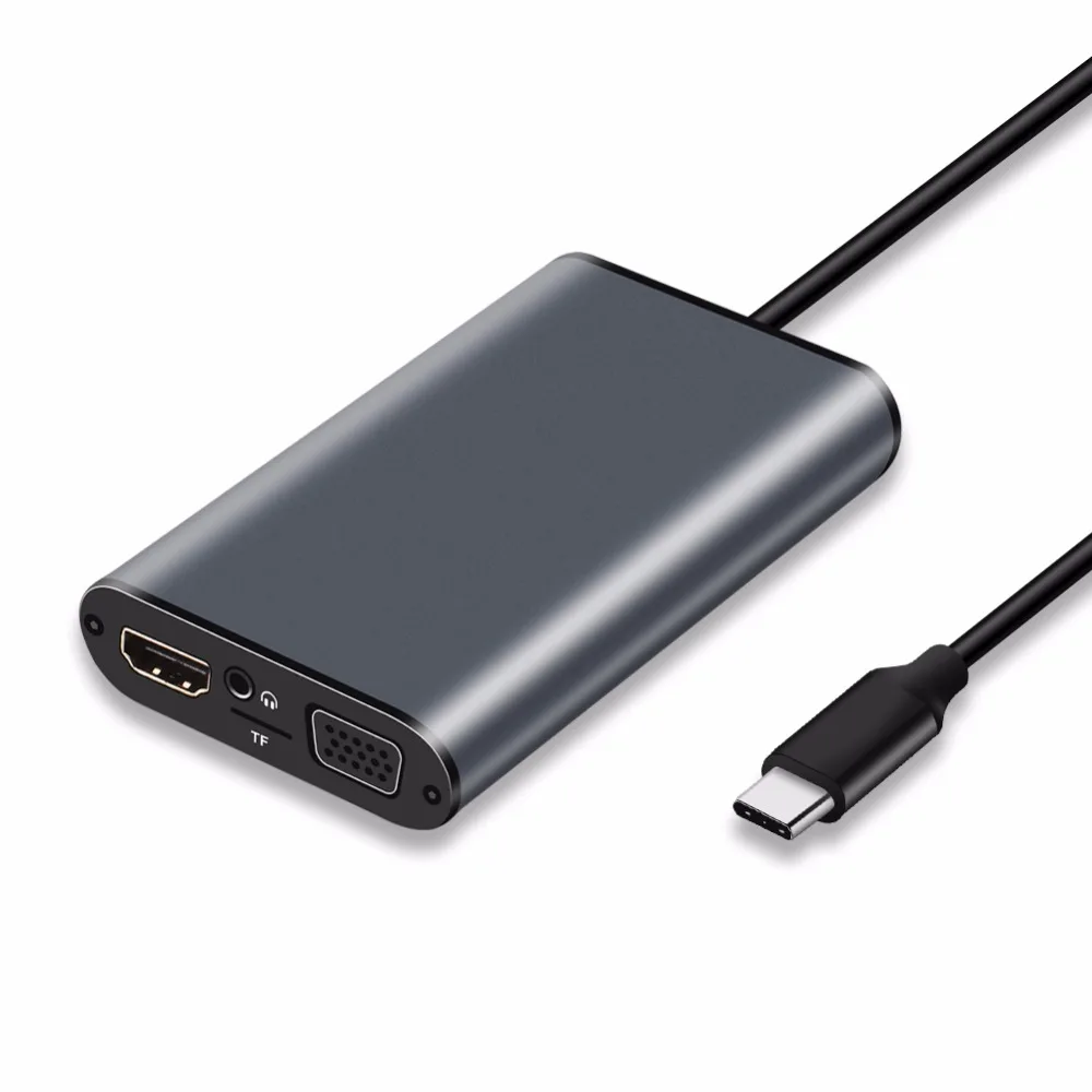 YOJOCK USB-C концентратор адаптер с HDMI 4K 30 Гц, VGA, аудио разъем, Ethernet RJ45, USB 3,0, слот для карт TF, type-C PD порт для Macbook Pro