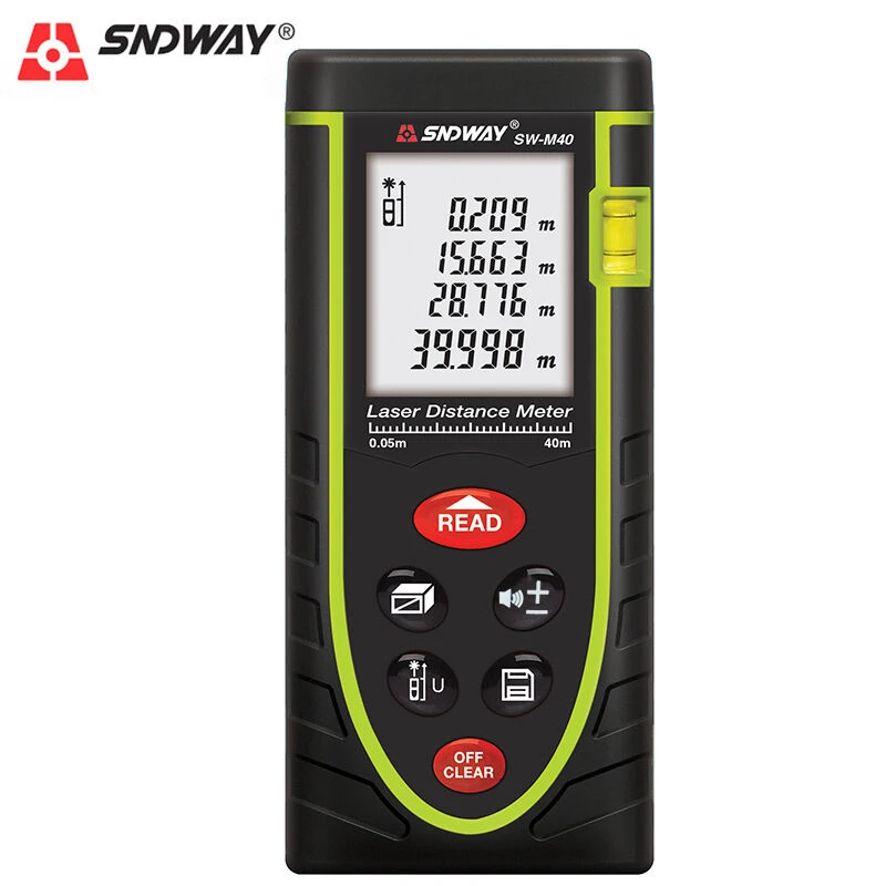 

SNDWAY 40 Meters Laser Distance Meter Laser Rangefinder infrared Area-volume-Angle Tape Measure Range Finder Tool LCD Display