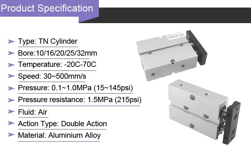 SUMRAY пневматический цилиндр TN Тип 20 мм Диаметр 10/15/20/25/30/35/40/45/переменного тока, 50-200 мм ход двойной вал стержень пневматический цилиндр