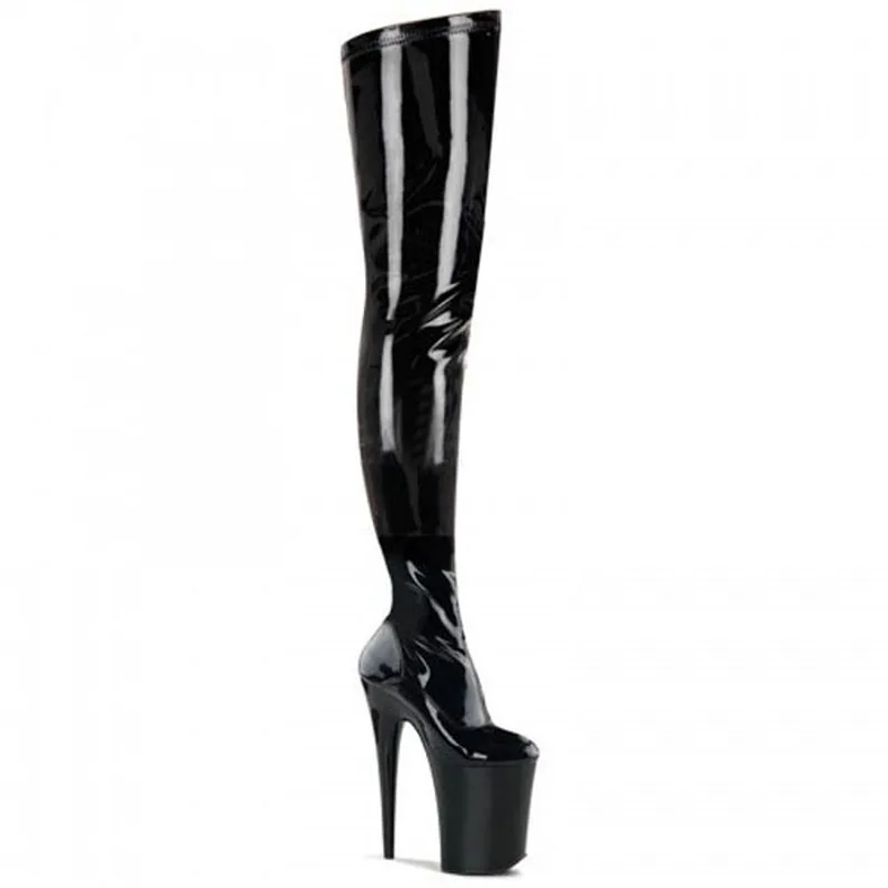 Сексуальная танцевальная обувь laijianjinxia/женские ботфорты выше колена на платформе 20 см, сапоги для танцев на шесте, вечерние женские сапоги для ночного клуба - Цвет: Черный