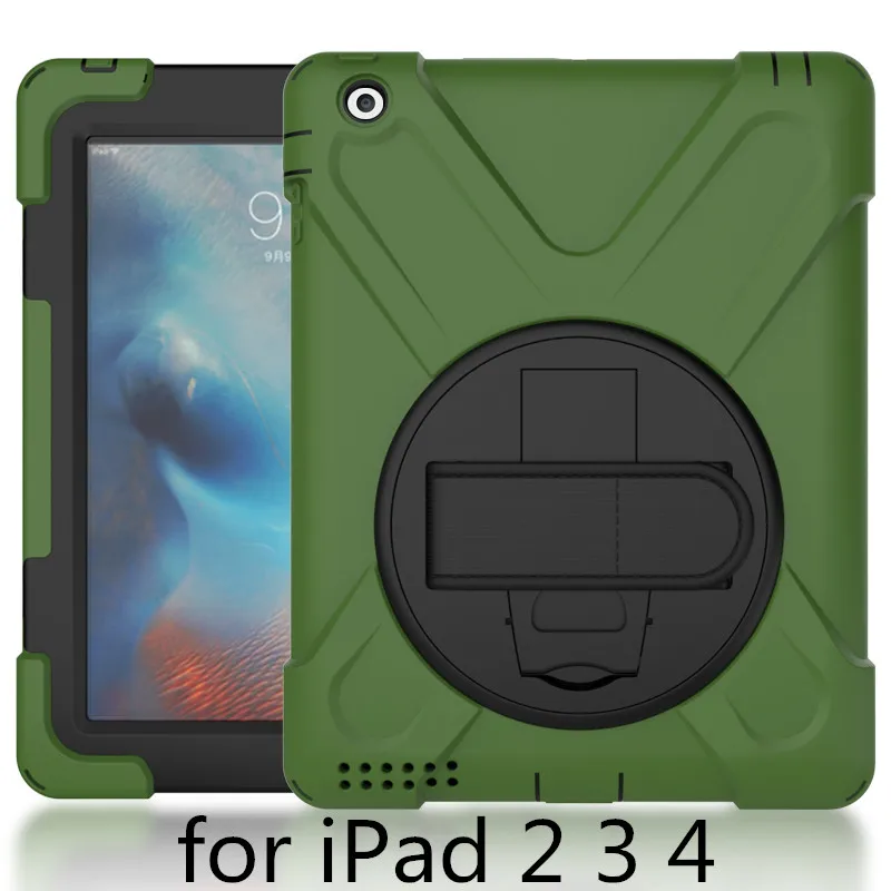 Чехол для Apple ipad 2 3 4, ZAIWJ Safe Kids Armor At Мягкий противоударный силиконовый+ жесткий чехол для ipad 4/3/2 - Цвет: Army green-Hai D-234